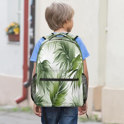Palm Leaf Backpack with Chest Strap, Casual Backpack for Women Men, 16 Inch Daypack for Travel Work, Tropical Plant Print - color: Turquoise