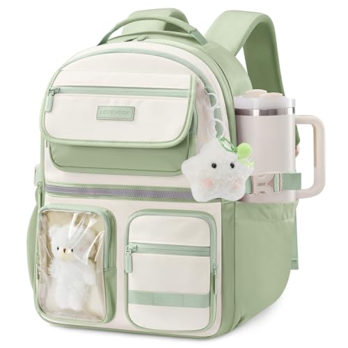 LOVEVOOK School Backpack for Girls, Cute Bookbag for Teen 8-16, DIY Friendly 15.6" Laptop Backpack for Middle High College Student Back to School, Bag with Water Bottle Pocket for Travel,Green - color: Green