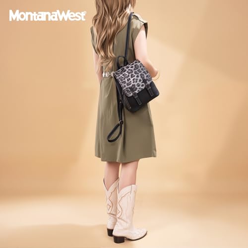 Montana West Black Leopard Print Small Backpack Purse for Women Vegan Leather Mini Womens Backpack Cute Convertible Shoulder Bag - color: Black Leopard Print