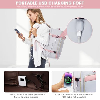 LOVEVOOK Travel Backpack for Women, 40L Carry On Backpack with 3 Packing Cubes,TSA Personal Item Travel Bag Airline Approved, Water Resistant Weekender Overnight Luggage Daypack, Fits 17 Inch Laptop - color: D-grey-pink, size: Large - 17.3 Inch - 40L - 3