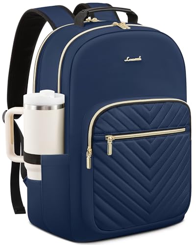 LOVEVOOK Laptop Backpack for Women with Giant Tumbler Holder 15.6 inch,Designer Travel Backpack Laptop Bag College Backpack,Quilted Work Nurse Teacher Backpack Purse Computer Bag Daypack,Navy Blue - color: Navy Blue, size: 15.6-Cup