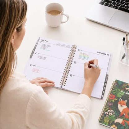 SUNEE 2027 Planner, Weekly and Monthly Calendar Planner, January 2027-December 2027, Daily Agenda with Tabs, Note Pages, Spiral Binding, 6"x8.3", Forest Fox - color: Forest Fox