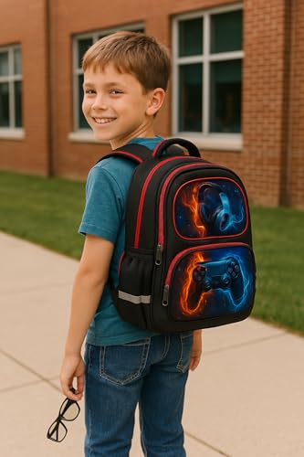 ZRENTAO Kids Backpack, 3D Reflective Cartoon, 600D Polyester & Dual Zippers, 17" Bookbag with Ergonomic Design for boys & girls age 6-18, Headphone Space Style for school Children Kids - color: 19#headphone