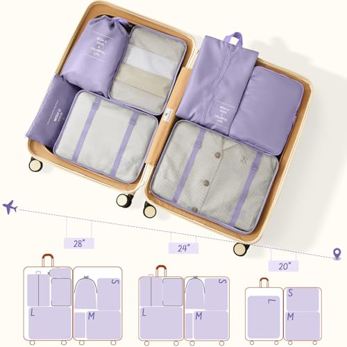 9 Set Packing Cubes for Travel Essentials - Lightweight Carry-On Luggage Organizer Bags with Shoe, Clothes & Laundry Bags for Airplane, Family & Business Travel, Purple - color: Purple
