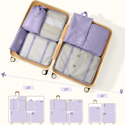 9 Set Packing Cubes for Travel Essentials - Lightweight Carry-On Luggage Organizer Bags with Shoe, Clothes & Laundry Bags for Airplane, Family & Business Travel, Purple - color: Purple
