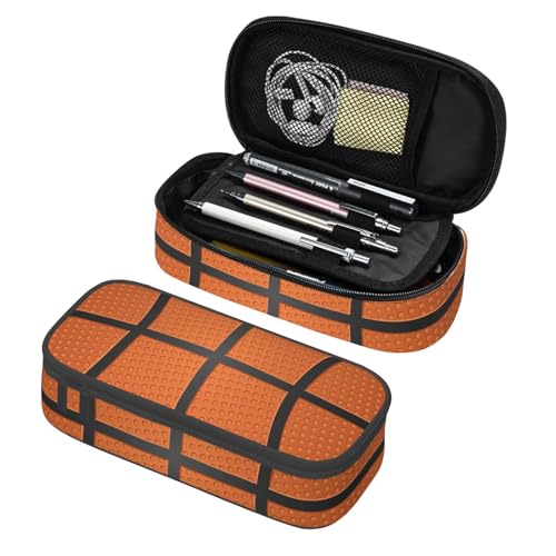 Basketball Ball Texture Pencil Case Big Capacity Storage Pencil Pouch Stationery Bags With Zipper Portable Pen Holder Box Organizer For Boys Girls Teens Student College School Office Supplies - color: Basketball Ball Texture