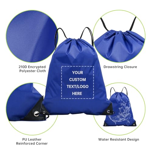 JEOHLORY pack of 50 Custom Bags With Your Logo,Drawstring Backpacks Bulk String Bag,Great for Travelling, Gym and for Everyday Use (Custom Treasure Blue) - color: Custom Treasure Blue