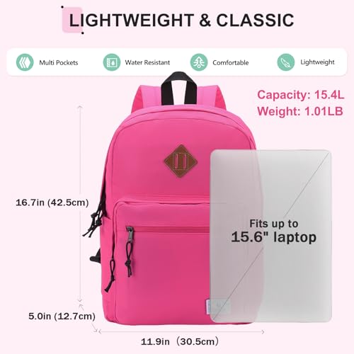 VX VONXURY Backpack for Men Women, Lightweight Kids School Bag, Classic Basic Laptop Bookbag for College Work Travel Hiking - color: Dark Pink