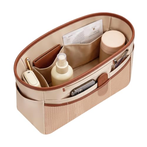 GIVLEFLY Purse Organizer Insert for Tote Bag, 9.84 Inch Satin Bag Organizer, Multi Pocket Handbag Organizer for Everyday Totes - color: Beige, size: 9.84" (L) Slim – Measure Before Purchase