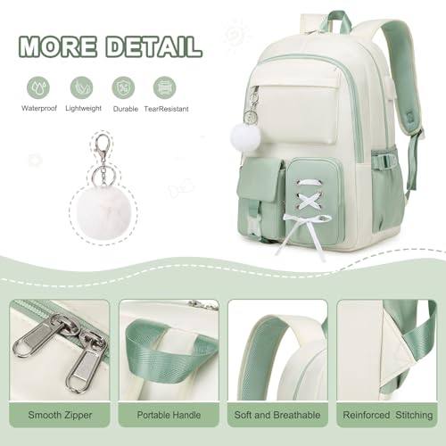 Scothen Backpacks for Girls, Girls Backpack with Lunch Box & Pencil Pouch for Teens Girl Kids Elementary Middle High School College Student Bookbag Daypack Laptop Travel Backpack for Women - color: Beige Green