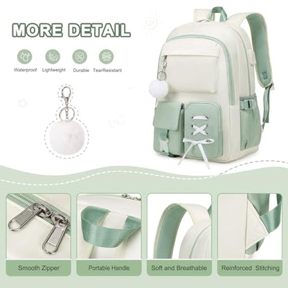Scothen Backpacks for Girls, Girls Backpack with Lunch Box & Pencil Pouch for Teens Girl Kids Elementary Middle High School College Student Bookbag Daypack Laptop Travel Backpack for Women - color: Beige Green