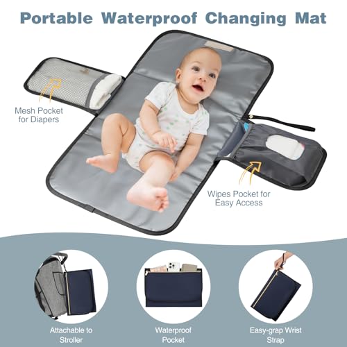 MOMUVO Diaper Bag Backpack, Quilted Baby Bag with Changing Pad & Stroller Straps & Pacifier Case, Large Travel Diaper Bags for Mom Dad, Blue Beige - color: Blue Beige