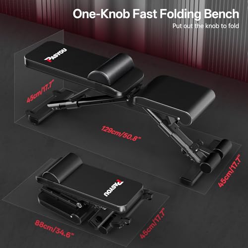 PASYOU Adjustable Weight Bench, 880 lb Capacity - Weight Bench Foldable, Incline Decline Flat Press Bench, with Lumbar Support, Compact Weight Benches for Home Gym, Suitable for Small Spaces