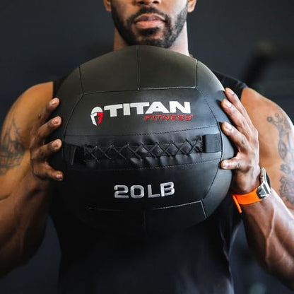 Titan Fitness 20 LB Composite Wall Ball, Soft Shell Poly-Composite Laminate Cross Texture Non-Slip Grip, Tight Stitching, Medicine Ball for Core, Full-Body, Functional Workouts, Exercise Ball