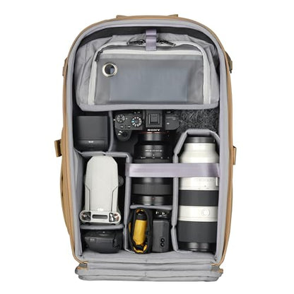 VANGUARD VEO Metro B25L Camera & Everyday Backpack (Beige) – Fits 70–200mm Attached, 16" Laptop Storage, Convertible Daypack Design, Carry-On Ready - color: Beige, size: 25L