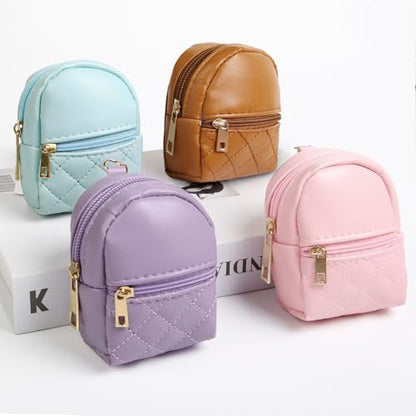 AIBFRID 4Pcs Mini Backpack Keychain,Cute Cosmetic Bag for Women for Grandkids,PU Leather Makeup Bag Key Pocket Lipstick Bag Birthday Gifts for 4 5 6 7 8 9 10 11 12 Year Old Girls - color: brown purple blue pink