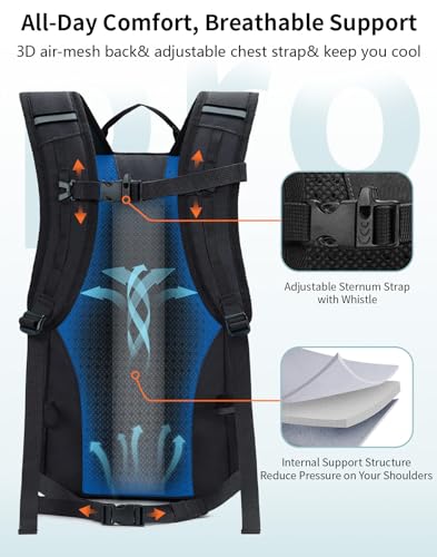 ECOHUB Small Hiking Backpack for Men Women, 20L Lightweight Travel Backpacks Water Resistant Camping Cycling Hiking Daypack - color: Black