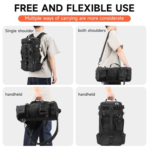 KOMCLUB Fishing Bag Black Fishing Sling Tackle Storage Backpack Outdoor Large Fishing Bag with Waterproof Rain Cover Fishing Gifts for Men - color: Black
