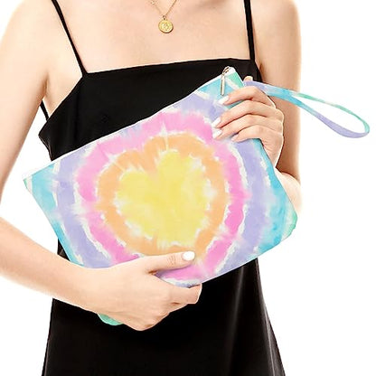 Fokongna Wet Bag Travel Makeup Bag for Swimsuit Beach Pool Diapers Dirty Yoga Gym Clothes Zipper Pouch for Women Sister Friends Ocean Sea Shells Beach Starfish - color: Heart-shaped rainbow