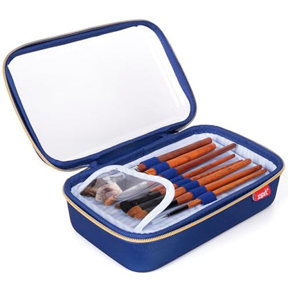 ZIPIT: Travel Makeup Bag - Navy Blue & White Stripes - Protective Hard Shell, Large Cosmetic Case, Transparent Zipper Lid, Handle, Toiletry Organizer - color: Multicolor