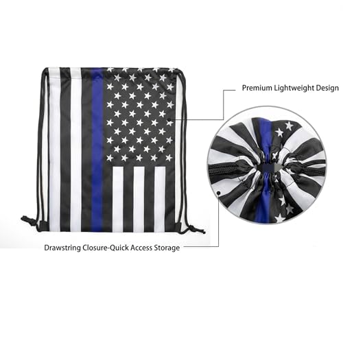 Thin Blue Line American Flag Drawstring Backpack, Lightweight Cinch String Sports Sackpack for Men & Women,pack of 2 - color: Americanflag-blue Stripe