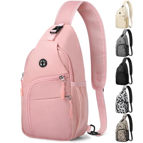 Pritent Crossbody Bags for Women Man Waterproof Sling Bag Backpack Trendy Casual Cross Body Bag with Convertible Shoulder Strap Chest Bag for Camping Hiking Travel Essentials (Pink, Large ) - color: Light Pink, size: Large