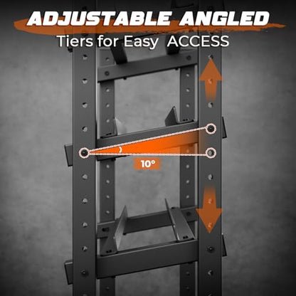 1100LBS Weight Rack for Home Gym, Upgraded 4-Tier Dumbbell Rack, Barbell Holder Bumper Plate Storage Rack with Adjustable Height & Width Design, Heavy Duty Weight Storage Organizer (Rack Only)