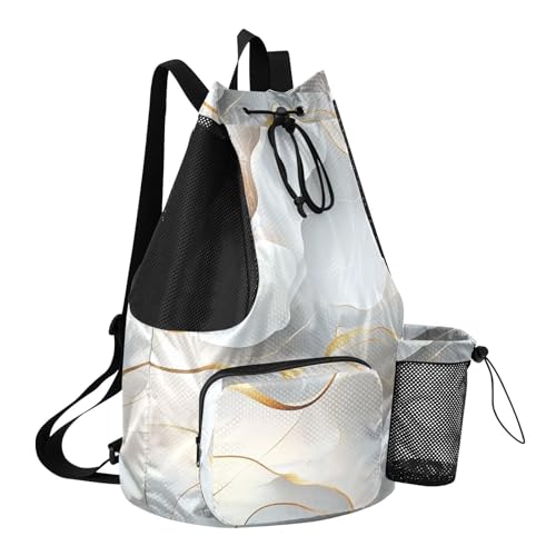 Drawstring Gym Bags Camp Bag With Pockets Cinch Sack Waterproof Marble White Neutral - color: Color 16