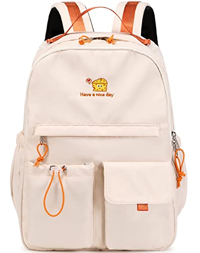Lanola Teen Girl School Backpack Casual Daypack Bookbag Elementary College Travel Backpack with Cute Ribbon for Girls - color: Cheese-beige