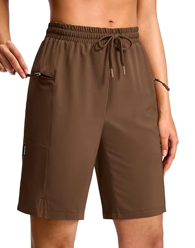 G Gradual Women's Hiking Shorts 2 Zipper Pockets Quick Dry Lightweight 9" Bermuda Cargo Shorts Water Resistant Athletic Walk - color: Chestnut Brown, size: X-Large