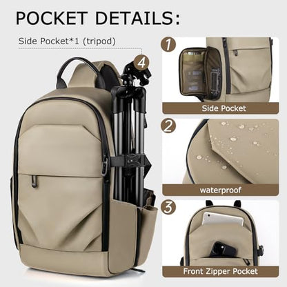 TAAOKA Camera Sling Bag, DSLR/SLR/Mirrorless Camera Backpack Case Shockproof Photography Backpack with Tripod Holder & Removable Modular Inserts Compatible with Canon/Nikon/Sony/Fuji - color: Coffee, size: Medium 9.06 x 5.12 x 15.16 inches