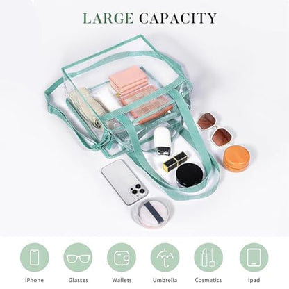 BAGAIL Clear Bags 12x6x12 Stadium Approved Clear Tote Bag with Zipper Closure Crossbody Shoulder Bag with Adjustable Strap - color: Dusty Blue