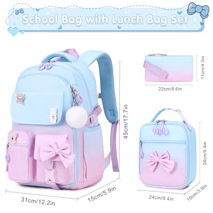 ACESAK Girls Backpack - 3PCS Backpack for Girls Cute School Backpacks for Girl Kindergarten Elementary Preschool Middle Kids School Bags with Lunch Box Pencil Case Set (Blue Purple) - color: Blue Purple