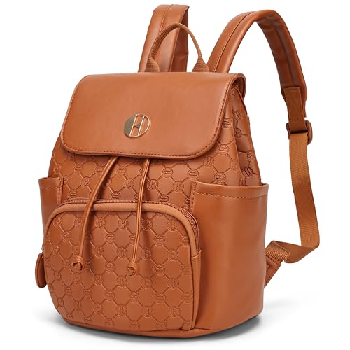 ELLE Compass 10L Vegan Leather Monogram Mini Backpack | Brown - color: Brown