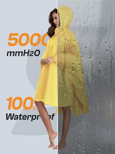 SaphiRose Unisex Rain Poncho Waterproof Raincoat Hooded for Adults Women with Pockets - color: Yellow