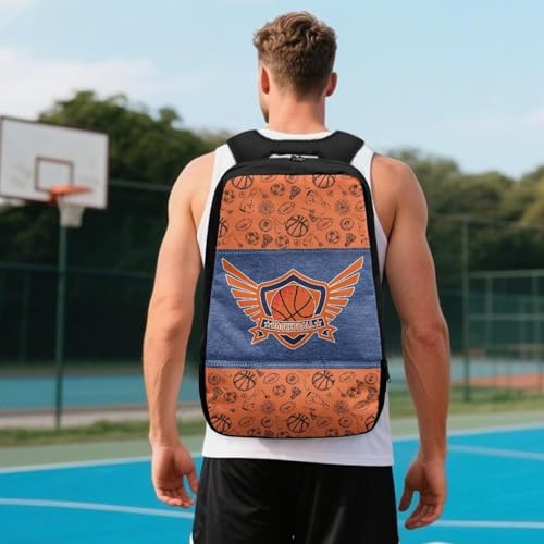 18.5in Basketball Backpack Basketball Bag with Shoe Compartment & Ball Holder, Waterproof Bag for Soccer Volleyball - color: Basketball Text Pattern Print