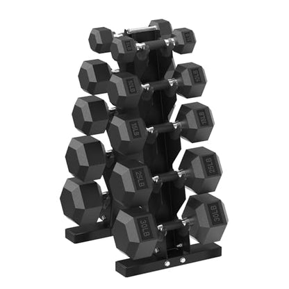 HANDBODE Hex Dumbbell Sets with Rack, 100-165 lb Rubber Encased Dumbbells for Strength Training, Exercise & Fitness, Home Gym Weight Set with Rack - style: 170 lb (5, 10, 15, 25, 30 lb) X 2 & Rack