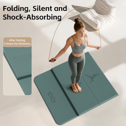 Extra Thick 10mm Foldable Yoga Mat, SGS Certified POE Non-Slip Mat, Multi-Purpose Exercise & Fitness Mats for Studio or Home - color: Deep Green-74"L x 26"W x 0.4"Th