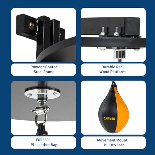 GarveeTech Hardwood Speed Bag Platform Kit with Adjustable Mount 360 Degree Swivel and Includes Speed Bag Air Pump for Boxing Training and Home Gym Workout