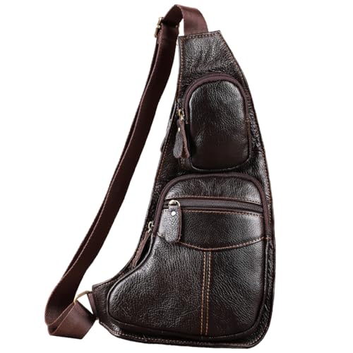 Vintage Leather Sling Bag Backpack for Men Crossbody Shoulder Chest DayPack Backpacks - color: #01coffee