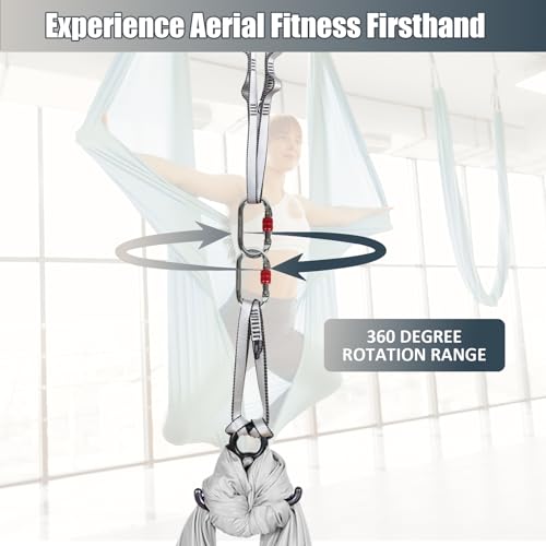 Aerial Silks Kit & Aerial Yoga Hammock - 11Yd Premium Fabric with Hardware - Easy Setup for Flying Yoga, Aerial Swing & Fitness - Supports Up to 14ft Rigging - color: Silver