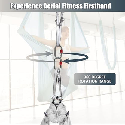 Aerial Silks Kit & Aerial Yoga Hammock - 11Yd Premium Fabric with Hardware - Easy Setup for Flying Yoga, Aerial Swing & Fitness - Supports Up to 14ft Rigging - color: Silver