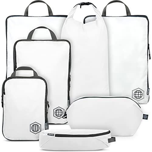 Large Compression Packing Cubes for Travel-Packing Cube Luggage Organizers 7 Piece Set for Checked Luggage-Ultralight, Expandable/Compression Bags by TRIPPED Travel Gear (White/Grey) - color: White/Grey