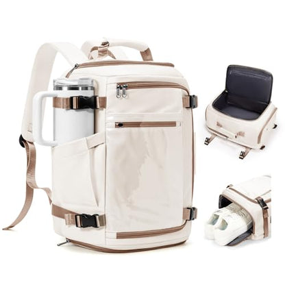 coofay Travel Backpack for Women Men, Carry on Backpack for Airplanes - color: Beige With Brown