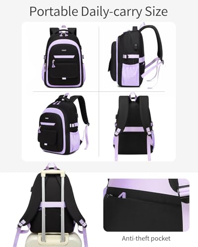 Cute Backpacks for Girls, Teens Aesthetic High School Laptop Backpack College Student Women Bookbag, Mochilas Escolares para Niñas, Black Purple - color: Black Purple, size: 15.6in