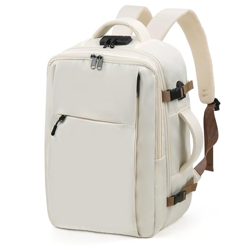 TANTOMI Travel Backpack for Women, Carry On Backpack with Wet-Dry Separation Compartment, TSA-Compliant Laptop Backpack, Personal Item Travel Bag with Anti-Theft Lock for Weekender (Cream White) - color: 2-cream White