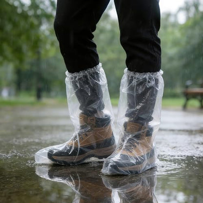 20 Pcs Longer Waterproof Shoe Covers for Rain, Non-Slip Disposable Rain Shoe Covers, Plastic Shoe Ponchos, Thickened PE Material Boot Covers for Men and Women (Clear) - color: 20pcs(longer)-clear