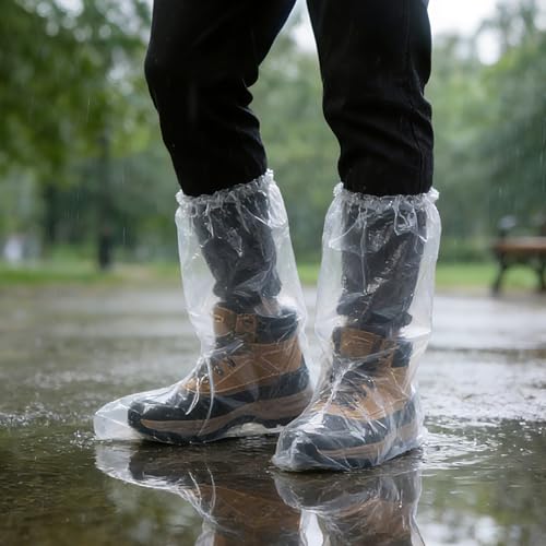 20 Pcs Longer Waterproof Shoe Covers for Rain, Non-Slip Disposable Rain Shoe Covers, Plastic Shoe Ponchos, Thickened PE Material Boot Covers for Men and Women (Clear) - color: 20pcs(longer)-clear