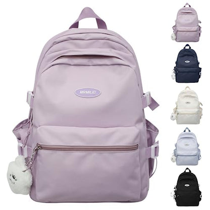 VTTDB Kawaii Backpack with Cute Accessories Casual Aesthetic Daypack Simple Laptop Bag Waterproof Travel Rucksack for Women (purple) - color: Purple