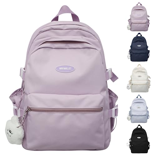 VTTDB Kawaii Backpack with Cute Accessories Casual Aesthetic Daypack Simple Laptop Bag Waterproof Travel Rucksack for Women (purple) - color: Purple
